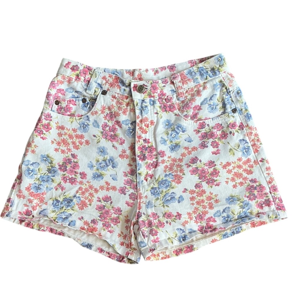 Vintage Michael G. Floral Denim Shorts High Waisted Cotton 90's Made USA Size 7